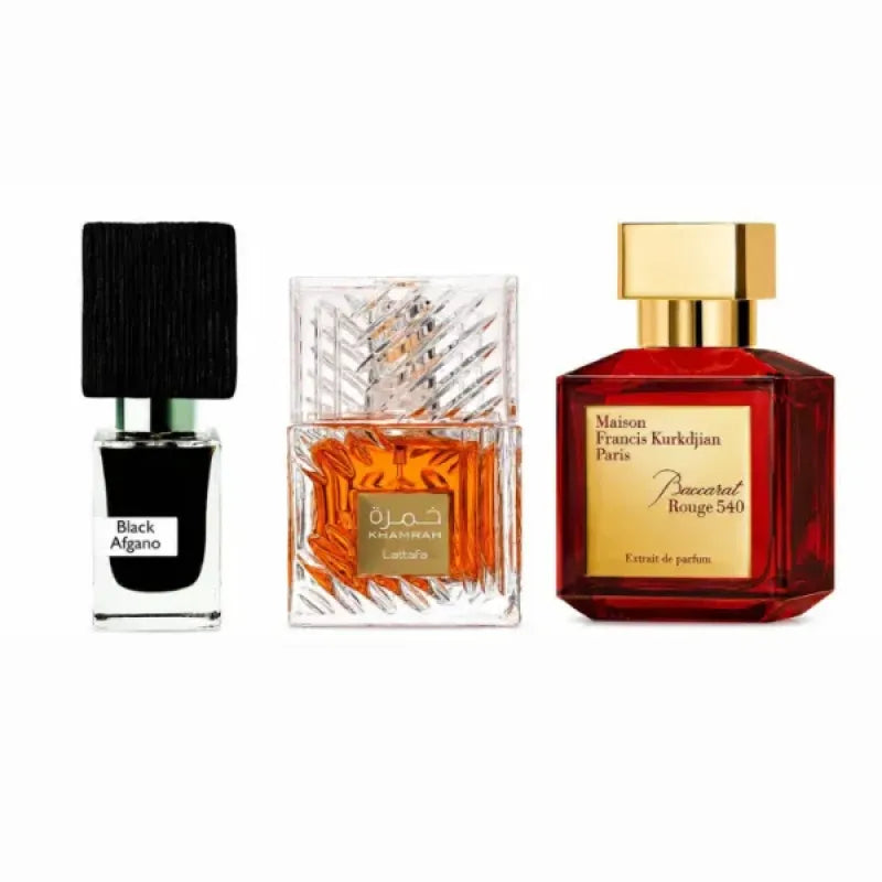Khamrah + Black Afgano + Baccarat Rouge 540